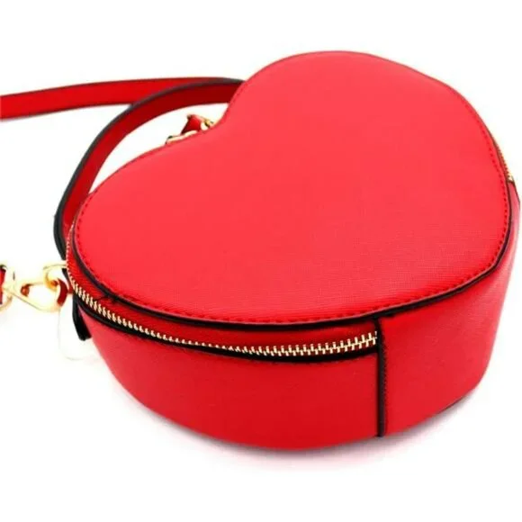 Cute Heart Shape Girls Womens Vegan Leather Small Handle Satchel Crossbody Purse - Picture 7 of 8